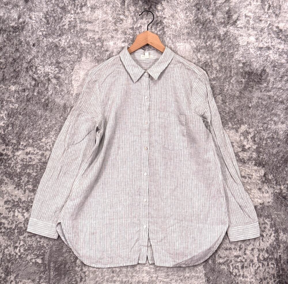 Eileen Fisher 100% Linen Shirt Medium Womens Button Down Long Sleeve Tunic Top